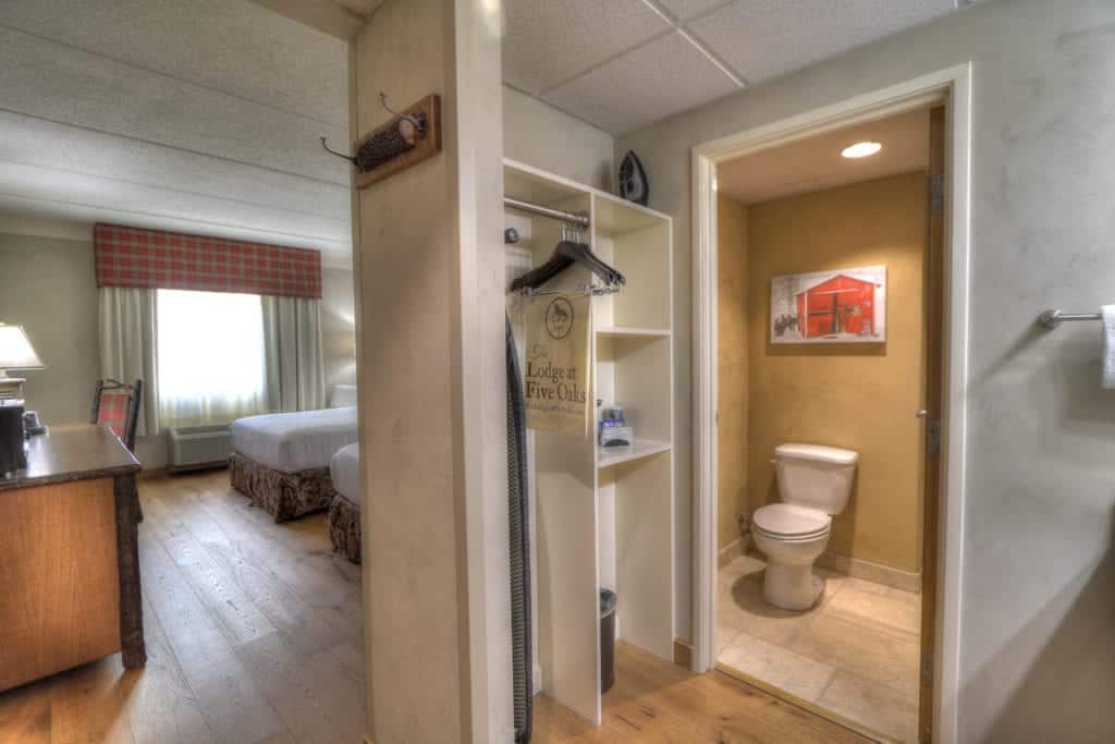 Spacious hotel room and bathroom