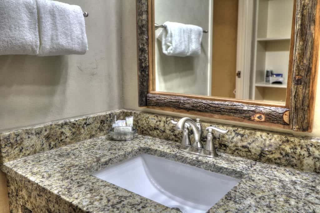 Luxurious bathroom at The Lodge at Five Oaks