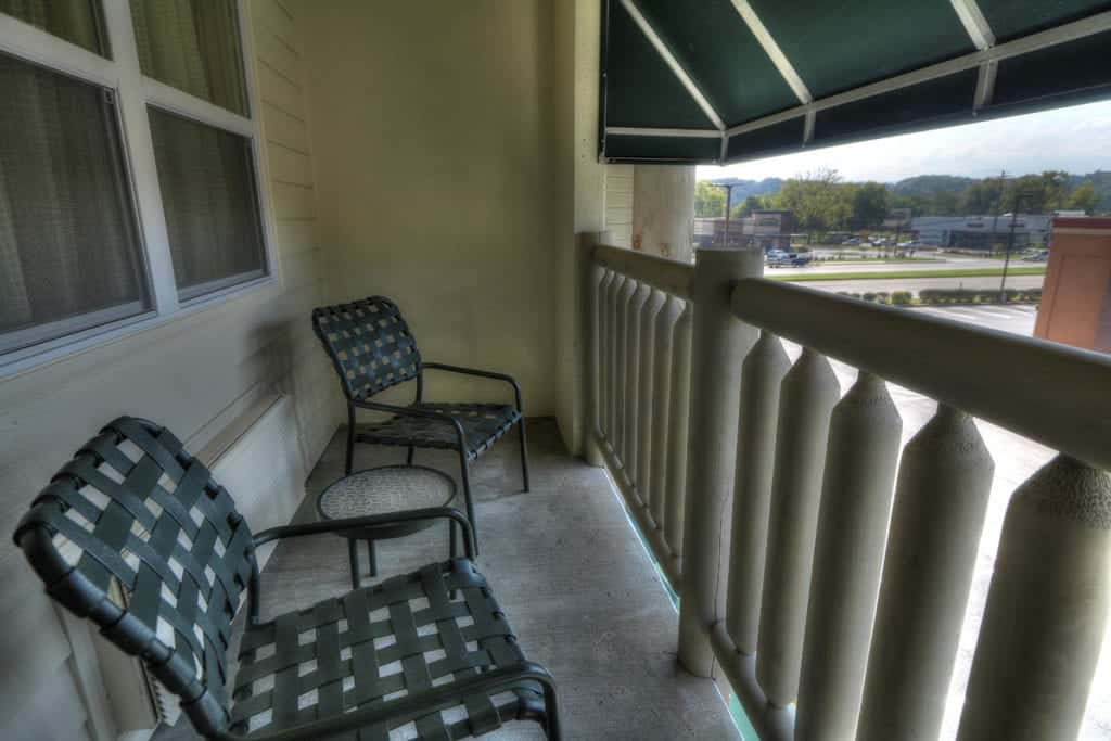 Balcony with view of Smoky Mountains at The Lodge at Five Oaks