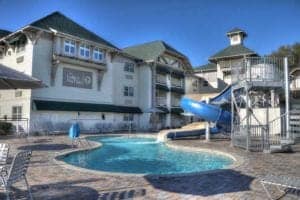 Water slide and swimming pool at The Lodge at Five Oaks in Sevierville.