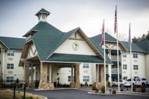 The exterior of the Lodge at Five Oaks in Sevierville TN.